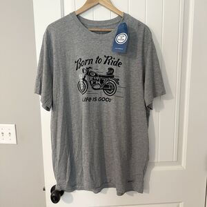 NEW Life Is Good Born To Ride Motorcycle T-Shirt Tee Gray Men’s Size XL NWT
